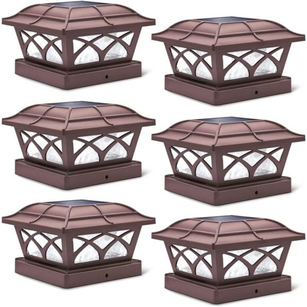 Solar Post Cap Lights Outdoor Glass 2 Color Modes 8 LEDs 4x4 5x5 6x6 Posts Deck